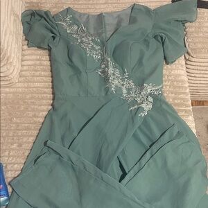 Elegant Green Embroidered Dress